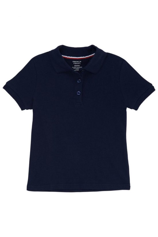 French Toast Girls Short Sleeve Picot Collar Polo Navy