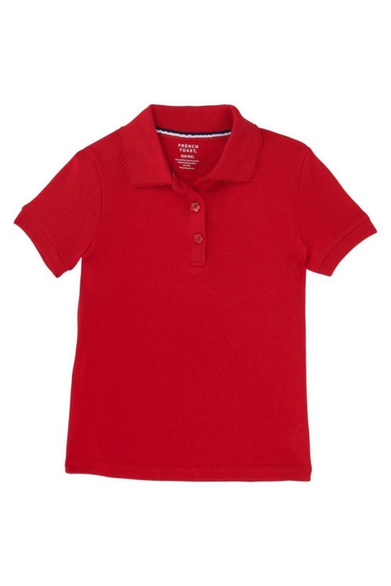 French Toast Girls Short Sleeve Picot Collar Polo Red