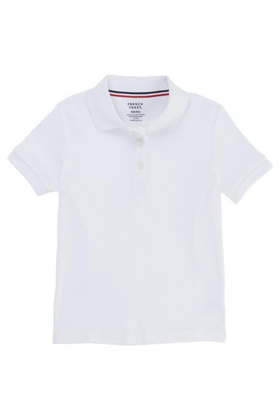 French Toast Girls Short Sleeve Picot Collar Polo White