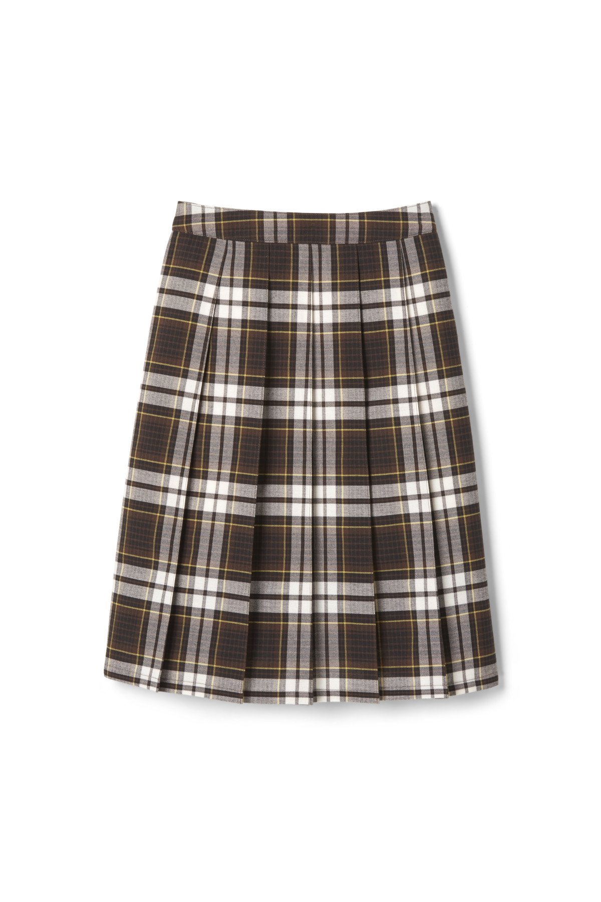 Pleated Plaid Brown Skirt