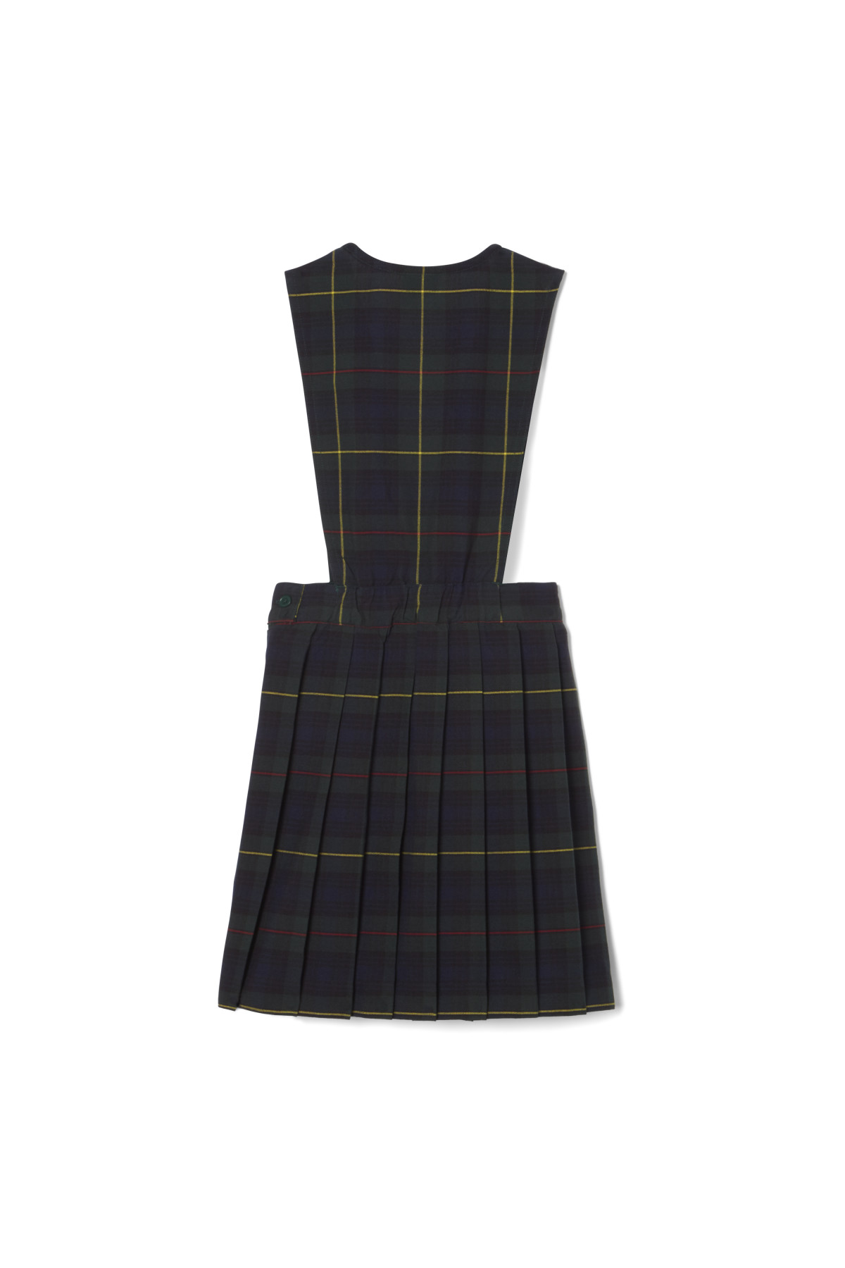 Pleated Plaid V-Neck Green Pinafore